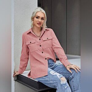 Boutique Corduroy Retro 90s Capsule Oversized Pink Barbie Shacket Shirt S/M